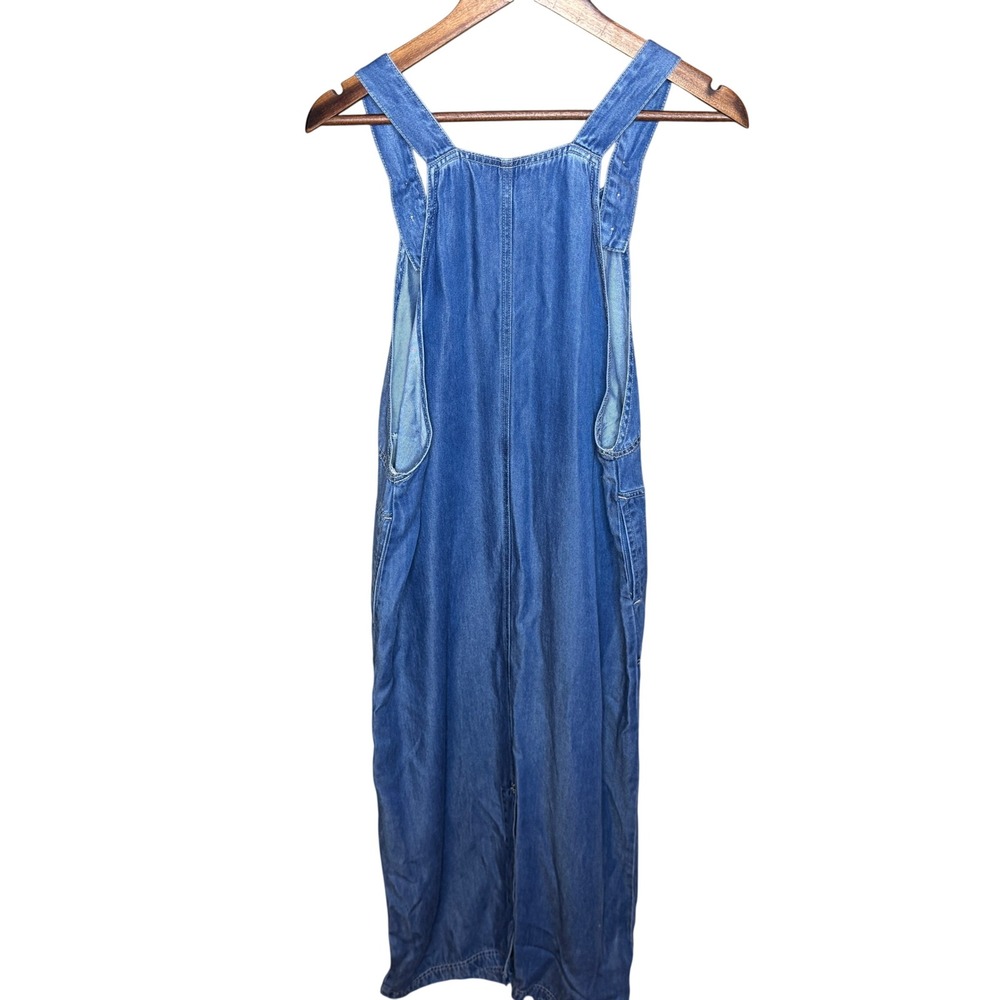 Vintage Blue Denim Overall Jumper Maxi Dress Flag Patch Women M Teacher Core - Picture 3 of 7
